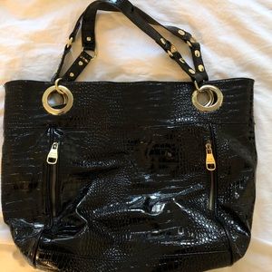 Steve Madden black snakeskin tote bag